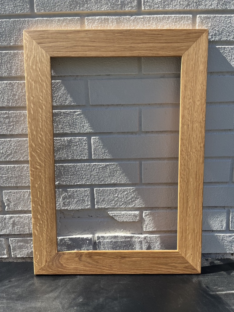 White oak frame. Medullary rays on side rail. full view.